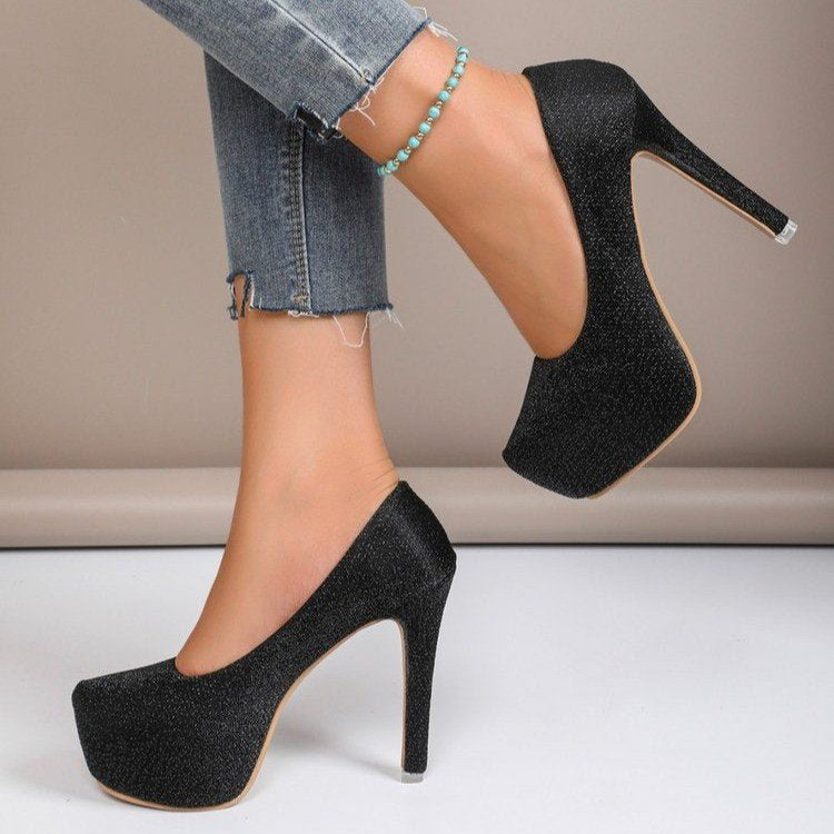 High Heel Stiletto Round Toe Sequin Fashion Nightclub